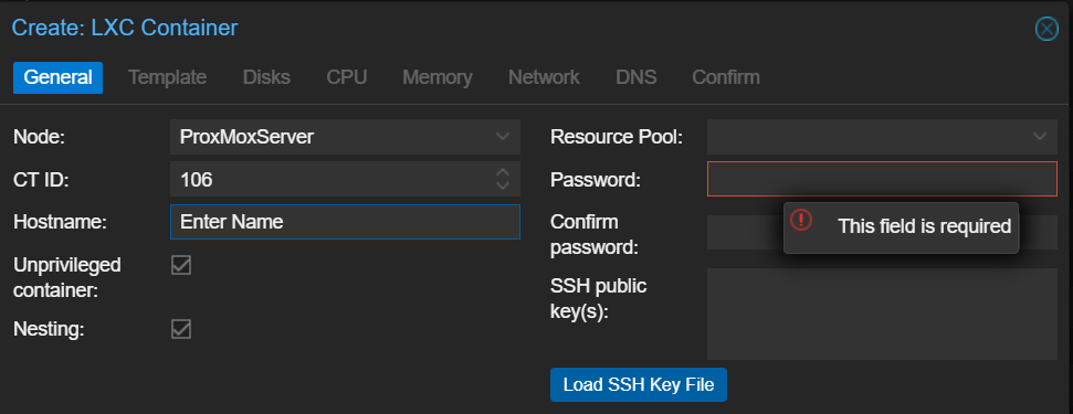Enter Hostname and Password